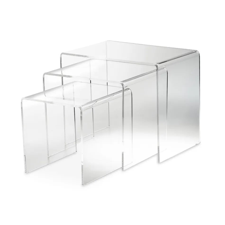 Masute Cafea Sufragerie din Cristal Acrilic Minimal Transparent 3 Piese - Cecco Viadurini