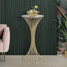 Masuta de cafea rotunda inalta din fier auriu cu sfere si blat din sticla afumata - Dexter Viadurini