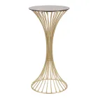 Masuta de cafea rotunda inalta din fier auriu cu sfere si blat din sticla afumata - Dexter Viadurini