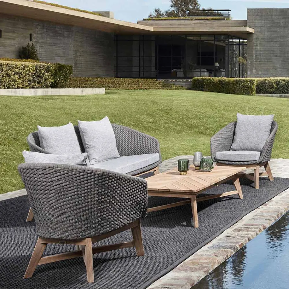 Masuta de cafea de exterior dreptunghiulara joasa din lemn de tec, Homemotion - Stuart Viadurini