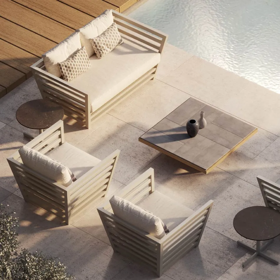 Masuta de cafea joasa de gradina cu blat din gresie Made in Italy - Bresson Viadurini