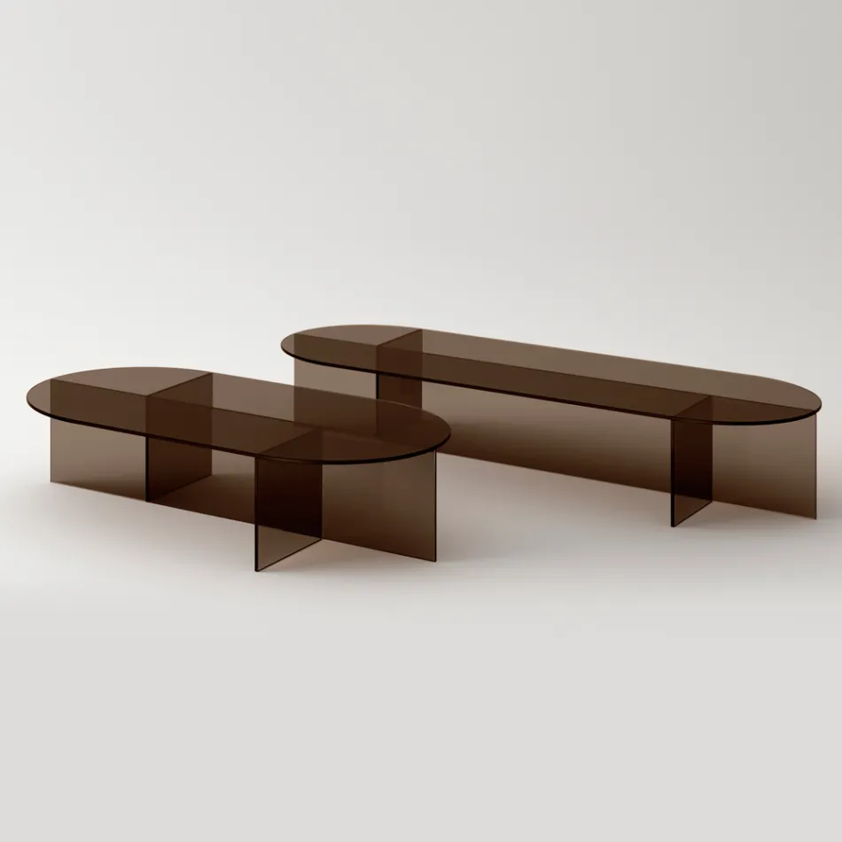 Masă de cafea Laris din sticlă bronzată cu un design rafinat, fabricată în Italia Viadurini