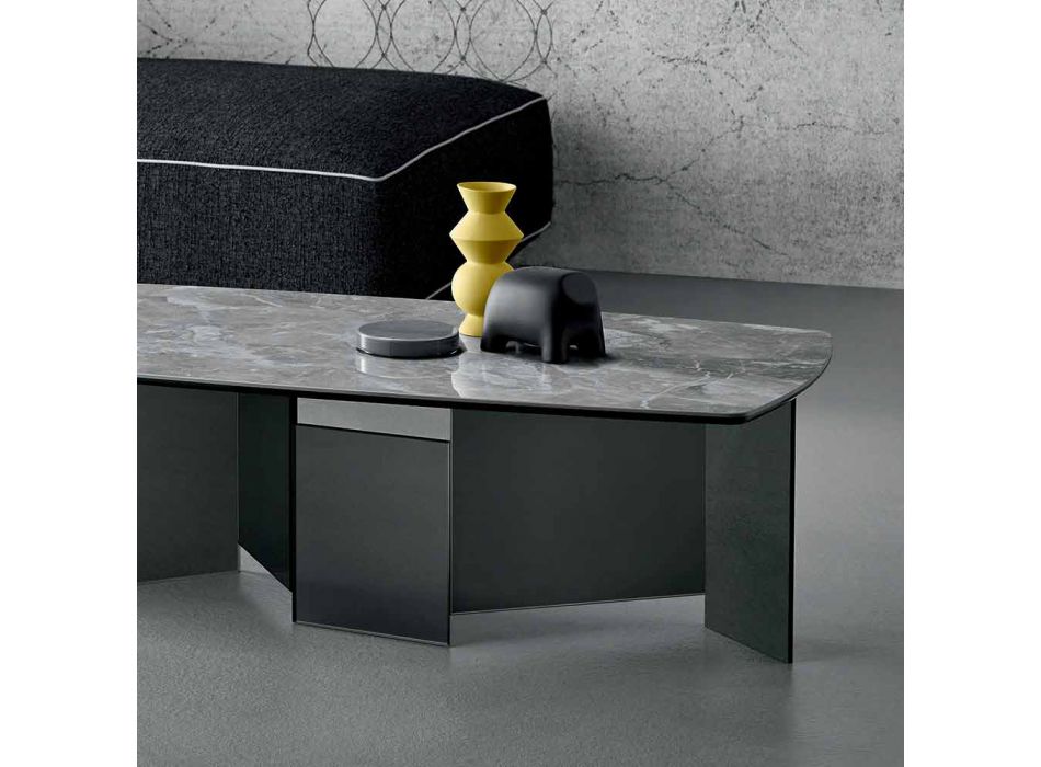 Masă joasă de cafea Sufragerie din ceramică și picioare din sticlă afumată 3 dimensiuni - Aleatoriu Viadurini