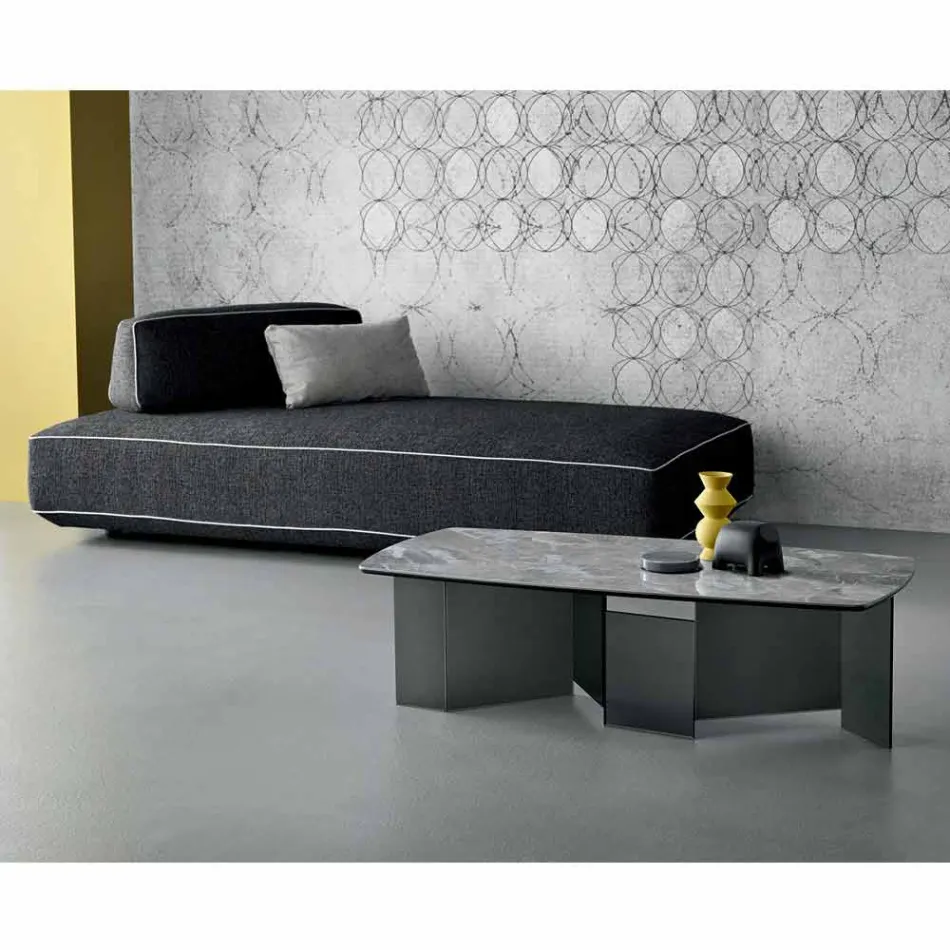 Masă joasă de cafea Sufragerie din ceramică și picioare din sticlă afumată 3 dimensiuni - Aleatoriu Viadurini