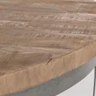 Masuta de cafea joasa rotunda pentru living din lemn de mango si otel - Moncheri Viadurini