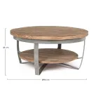 Masuta de cafea joasa rotunda pentru living din lemn de mango si otel - Moncheri Viadurini