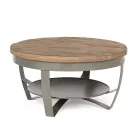 Masuta de cafea joasa rotunda pentru living din lemn de mango si otel - Moncheri Viadurini