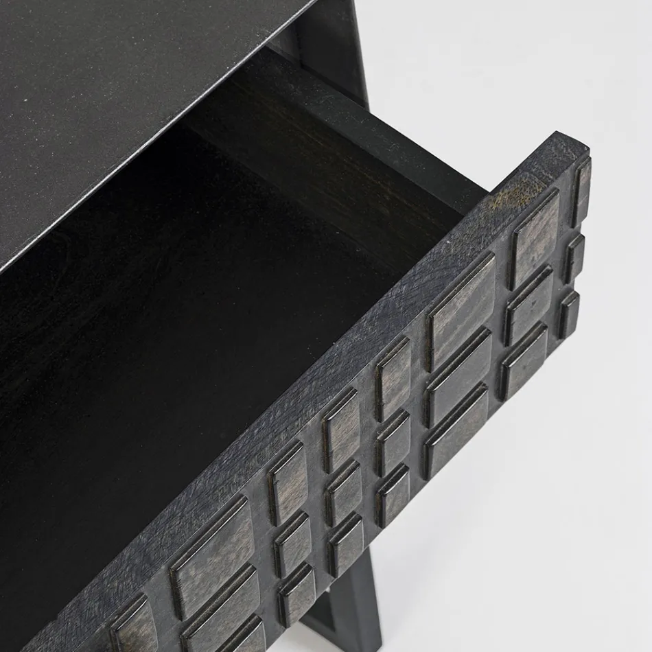 Noptiera din Otel si Lemn de Mango de Design Etnic - Mireo Viadurini