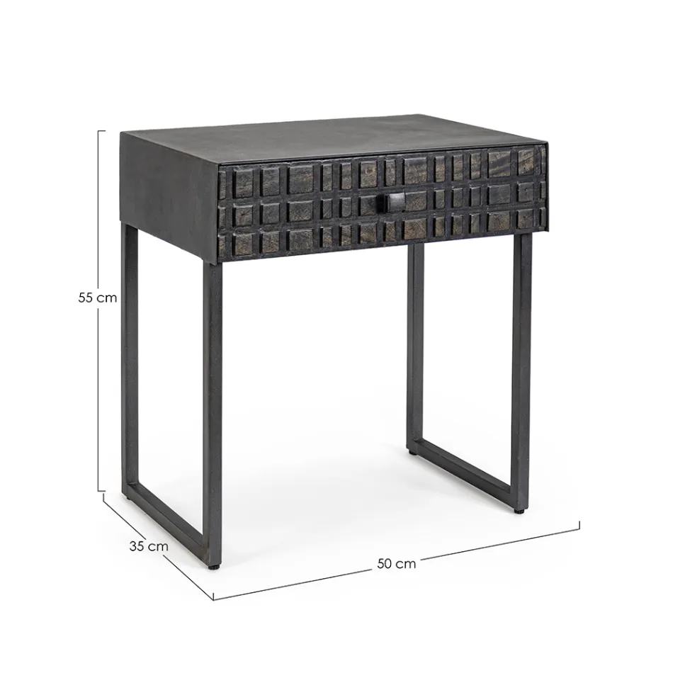 Noptiera din Otel si Lemn de Mango de Design Etnic - Mireo Viadurini