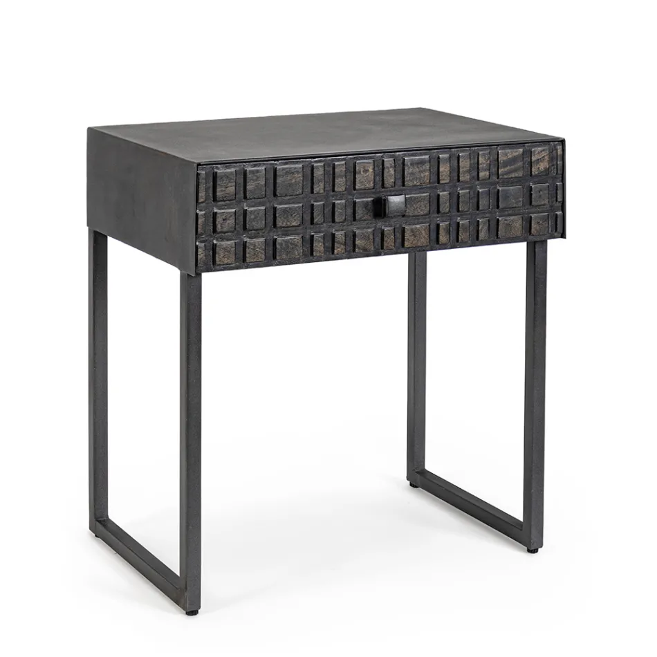 Noptiera din Otel si Lemn de Mango de Design Etnic - Mireo Viadurini