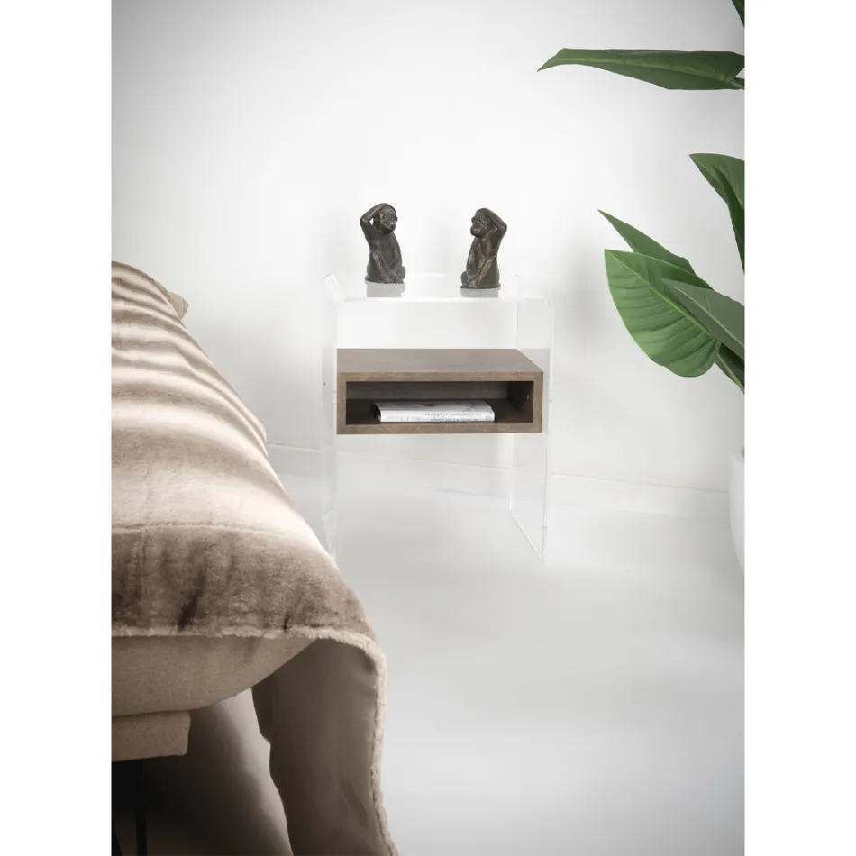 Noptieră reciclabilă în plexiglas transparent și lemn - Pascoli Viadurini