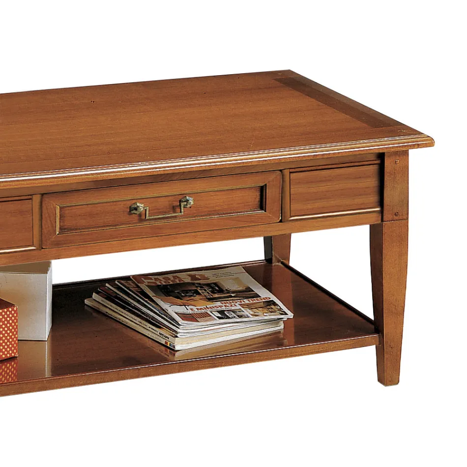 Masuta de cafea cu sertar si raft din lemn patinat Made in Italy - Tuoni Viadurini