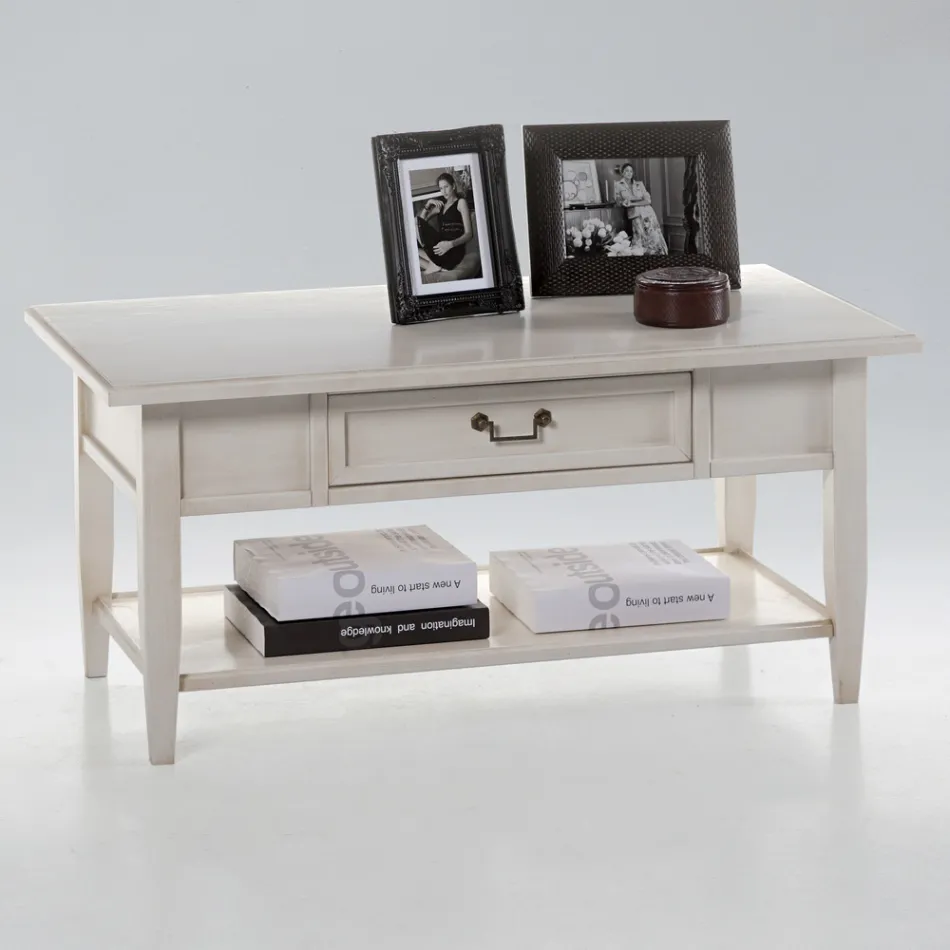 Masuta de cafea cu sertar si raft din lemn patinat Made in Italy - Tuoni Viadurini