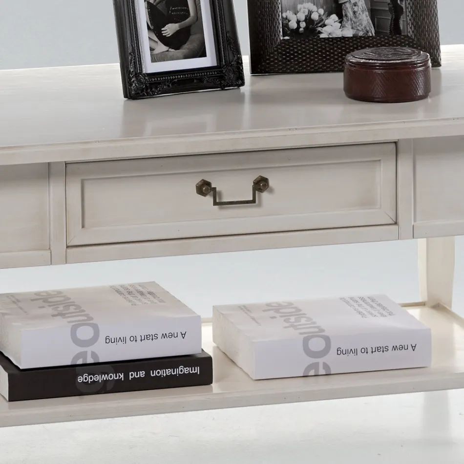 Masuta de cafea cu sertar si raft din lemn patinat Made in Italy - Tuoni Viadurini