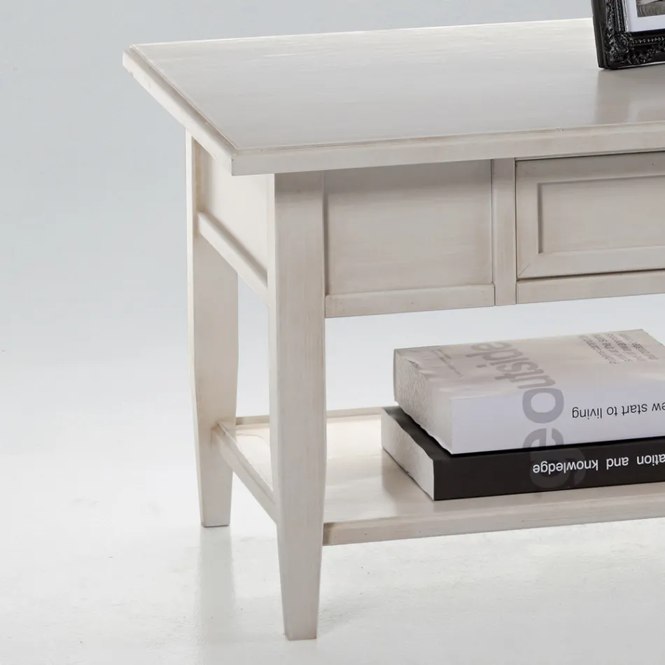 Masuta de cafea cu sertar si raft din lemn patinat Made in Italy - Tuoni Viadurini