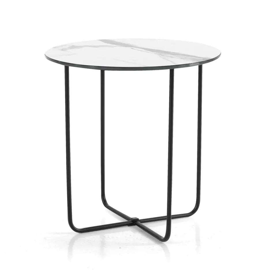 Masă de cafea cu oglindă și blat ceramic cu efect de marmură, fabricată în Italia - Giusta Viadurini