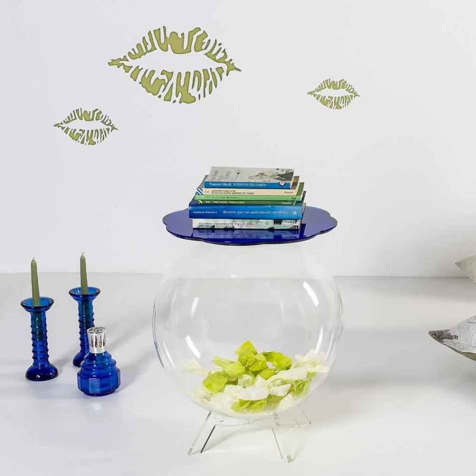 Masuta de cafea / albastru rotund container Biffy, design modern made in Italy Viadurini