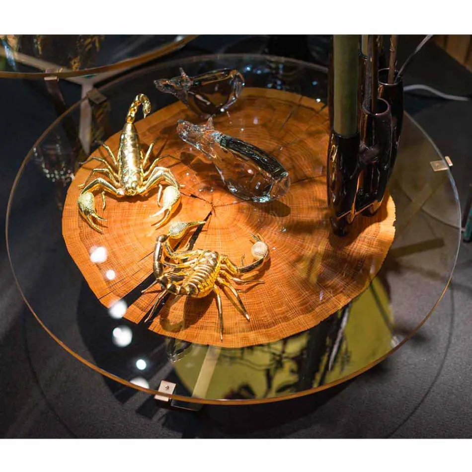 masuta de cafea de cafea de top cu sticla si lemn de podea Bigo 1 Viadurini