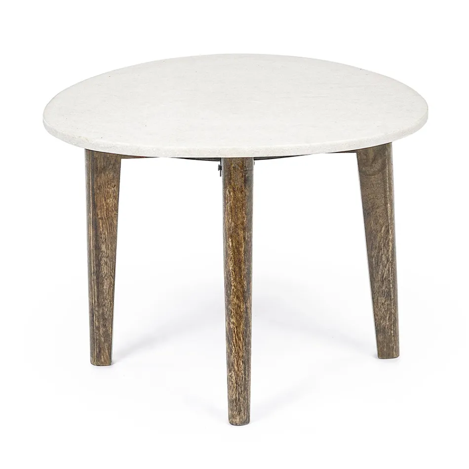 Masuta de cafea pentru living din marmura si picioare din lemn de mango - Desiderio Viadurini