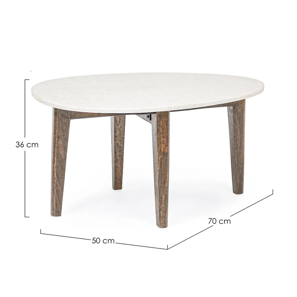 Masuta de cafea pentru living din marmura si picioare din lemn de mango - Desiderio Viadurini