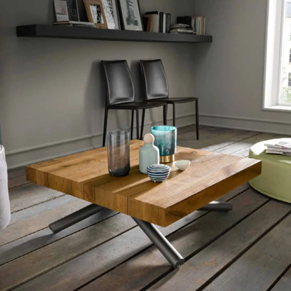 Masă de cafea cu design transformabil din lemn Made in Italy - Vincenzo Viadurini