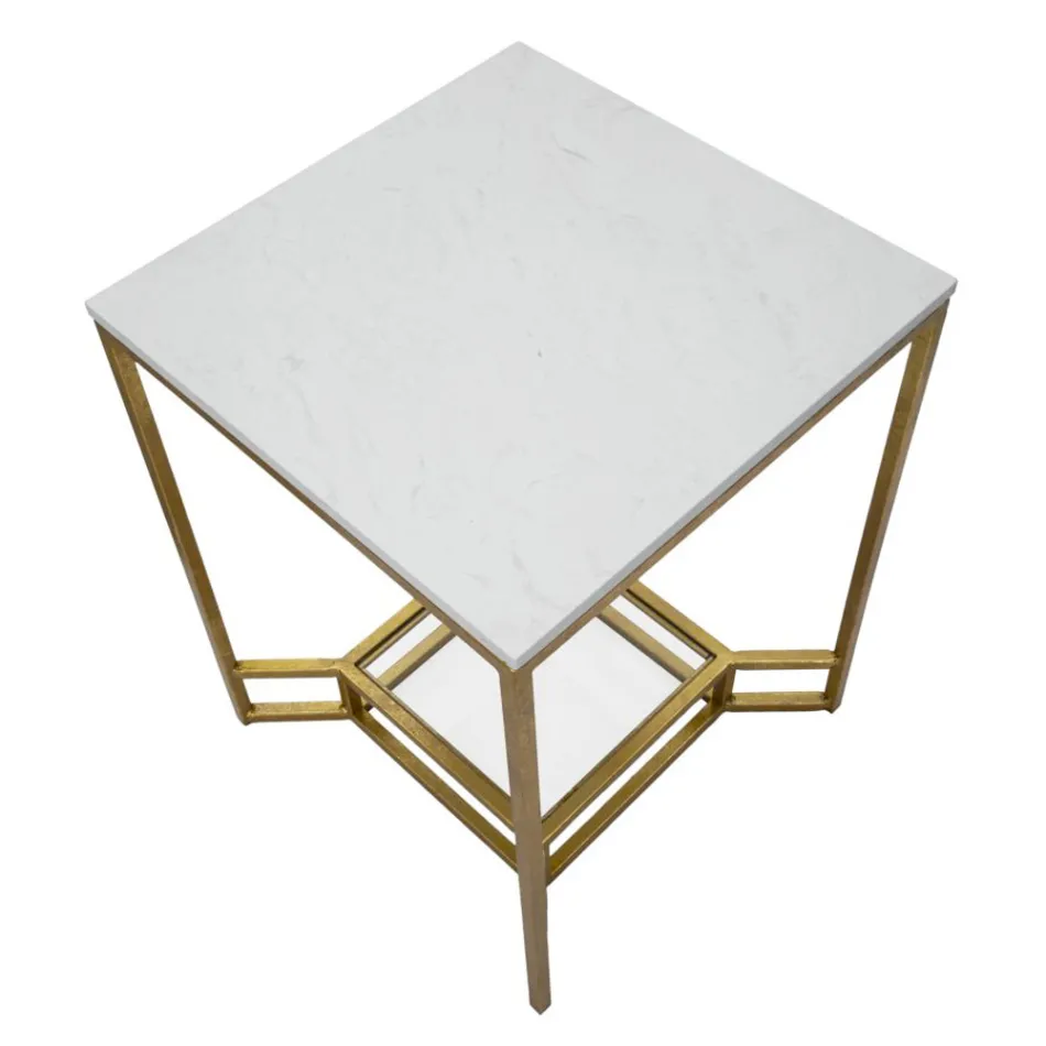 Masă de cafea pătrată de aur din fier, rășină albă și sticlă - Tokyo Viadurini