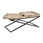 Masuta de cafea din Otel cu Tava in Lemn de Mango Design - Cesira Viadurini