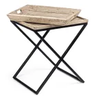 Masuta de cafea din Otel cu Tava in Lemn de Mango Design - Cesira Viadurini