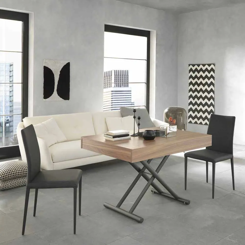 Masa de cafea moderna transformabila din lemn si metal Made in Italy - Fabio Viadurini