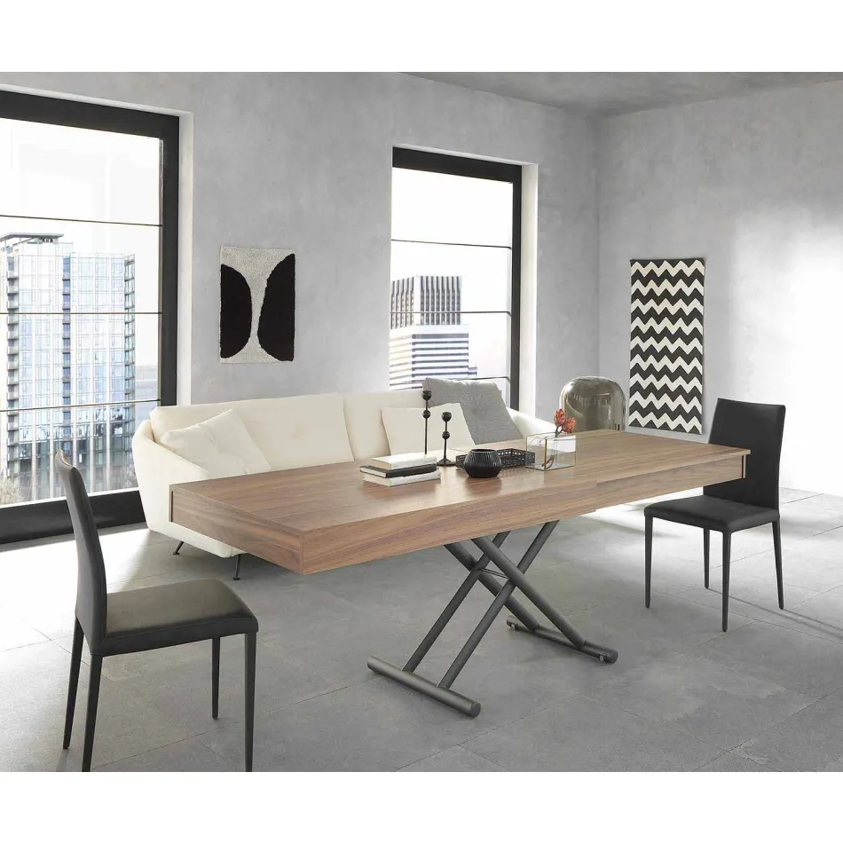 Masa de cafea moderna transformabila din lemn si metal Made in Italy - Fabio Viadurini