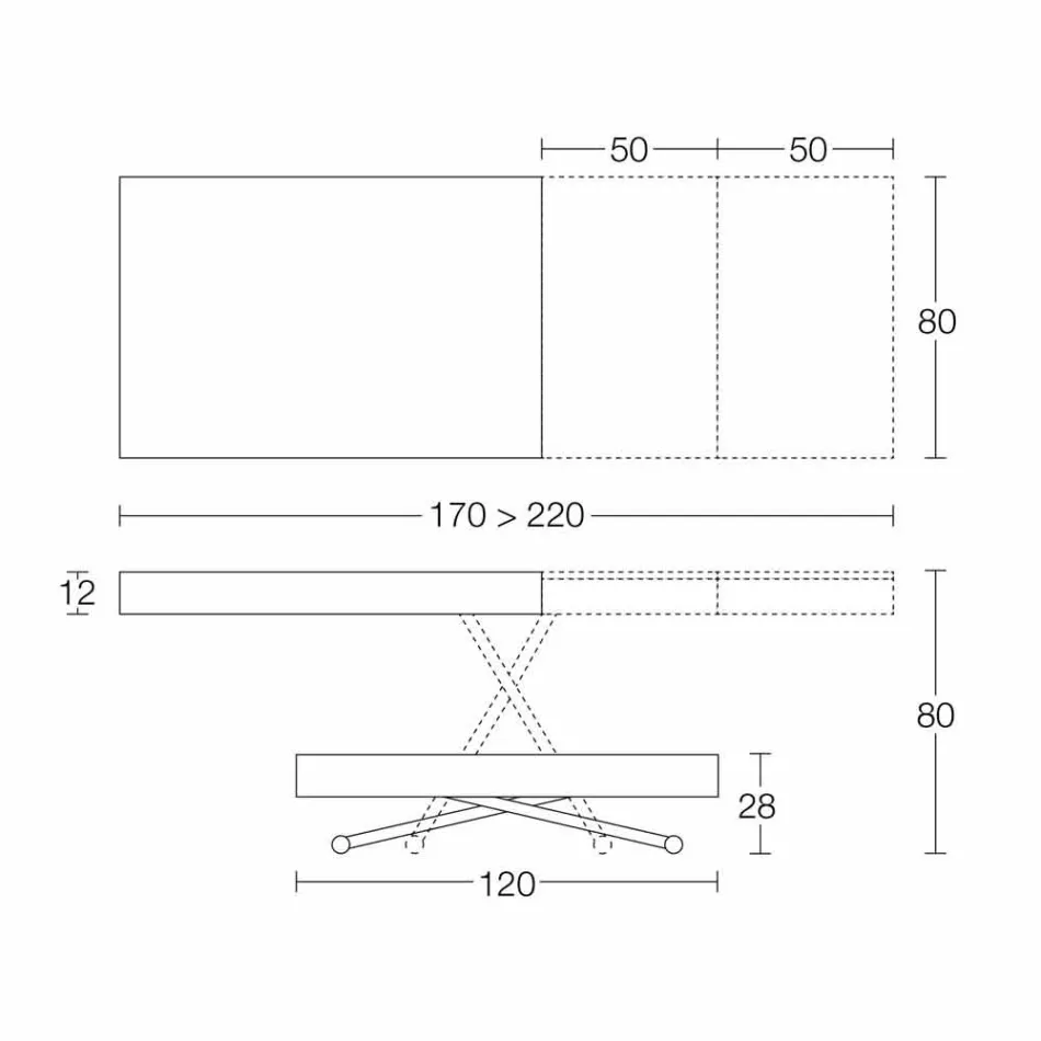 Masa de cafea moderna transformabila din lemn si metal Made in Italy - Fabio Viadurini