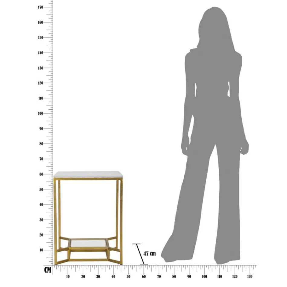 Măsuță de cafea pătrată în fier de aur, rășină albă și sticlă - Tokyo Viadurini