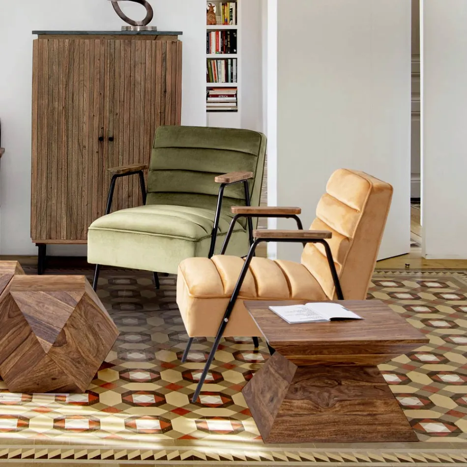 Masuta de cafea din lemn de sheesham piramidal Homemotion - Torrice Viadurini