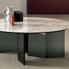 Masă de cafea rotundă cu blat din ceramică și picioare din sticlă afumată - La întâmplare Viadurini