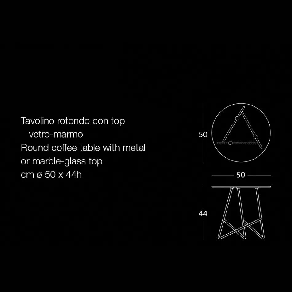 Masuta de cafea rotunda din metal si sticla cu efect de marmura de lux - Magali Viadurini