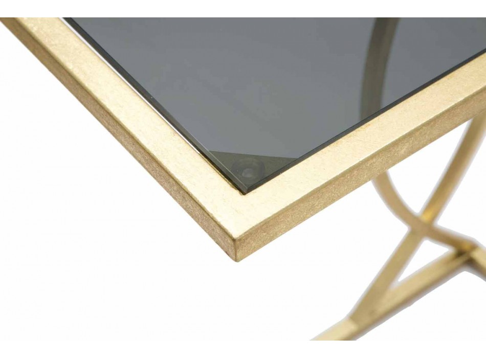 Masă pentru canapea dreptunghiulară de design modern, din fier și sticlă - Herbie Viadurini