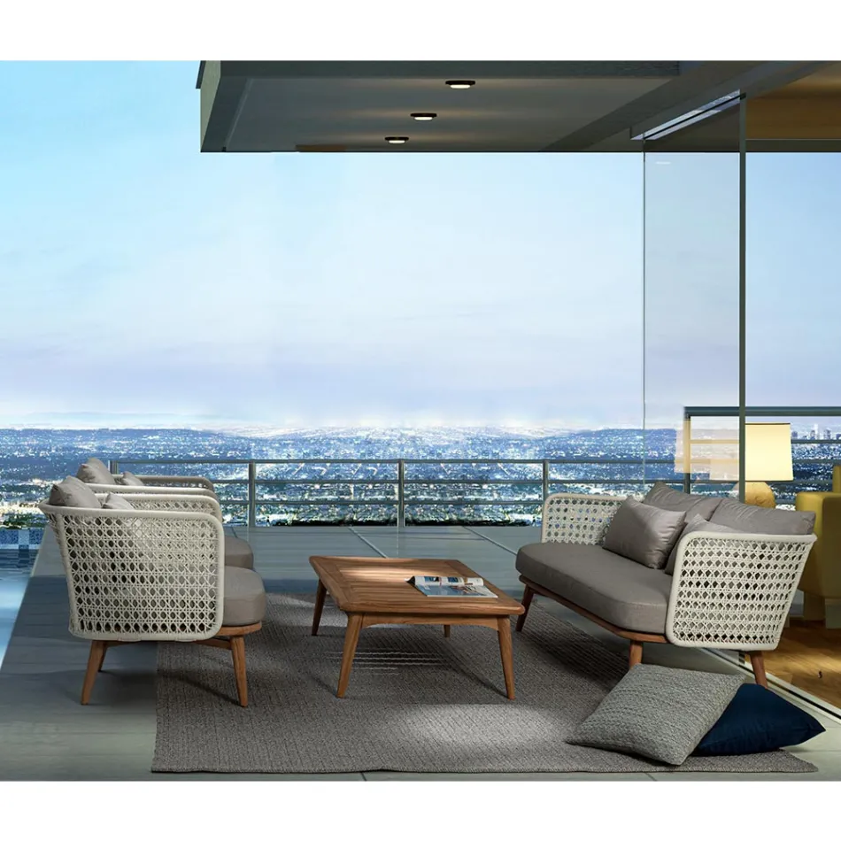 Masă de exterior modernă din lemn de tec Homemotion - Luanaedmea Viadurini