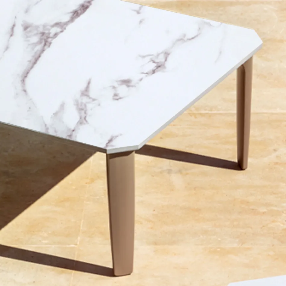 Masuta de cafea Patrata Exterior din Aluminiu si Gresie de Inalta Calitate - Filomena Viadurini