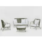 Masuta de cafea de gradina din aluminiu si sfoara si sticla tesuta - Asteria Viadurini