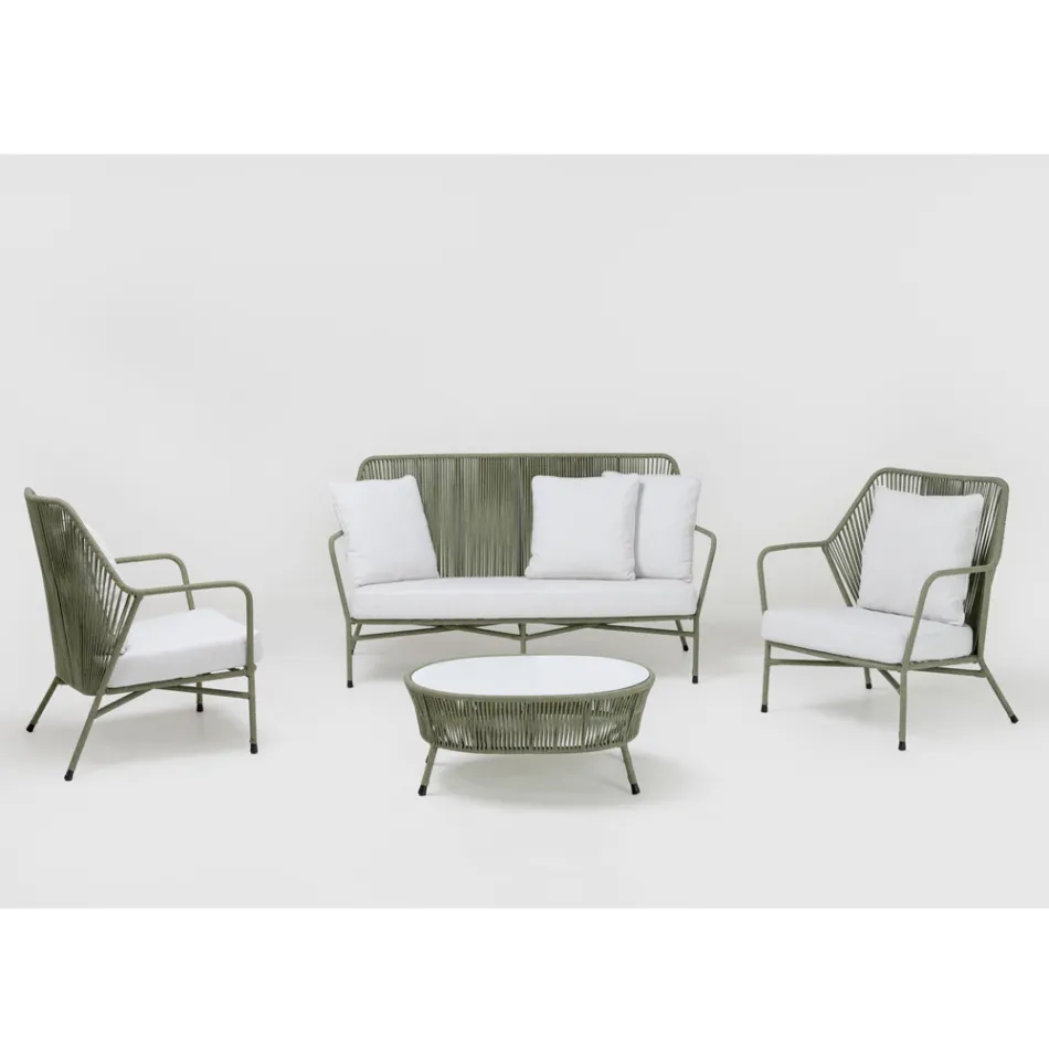 Masuta de cafea de gradina din aluminiu si sfoara si sticla tesuta - Asteria Viadurini