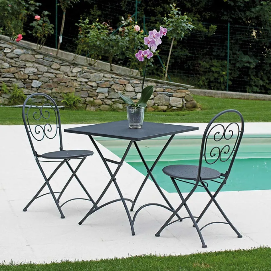Masuta de cafea pliabila patrata de gradina din fier gri antracit - Zoubiba Viadurini