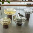 Masuta de cafea cu blat din sticla si baza metalica Made in Italy - Batulla Viadurini