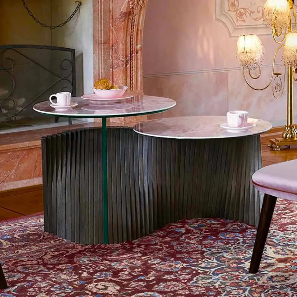 Masă de cafea de design cu 2 blaturi rotunde în Gres Made in Italy - Stockholm Viadurini