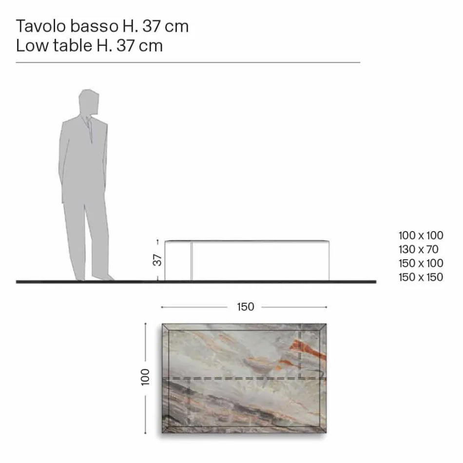 Masă de cafea design în marmură cu bază din sticlă Made in Italy - Molino Viadurini