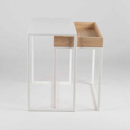 Masuta de cafea din otel cu tava de frasin Made in Italy - Dantela Viadurini