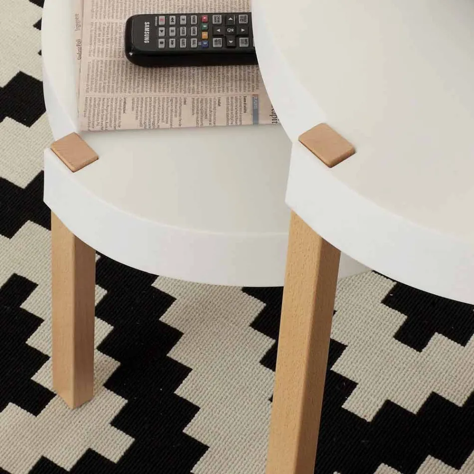 Masuta de cafea din lemn de fag cu blat din polipropilena Pineto alba Viadurini