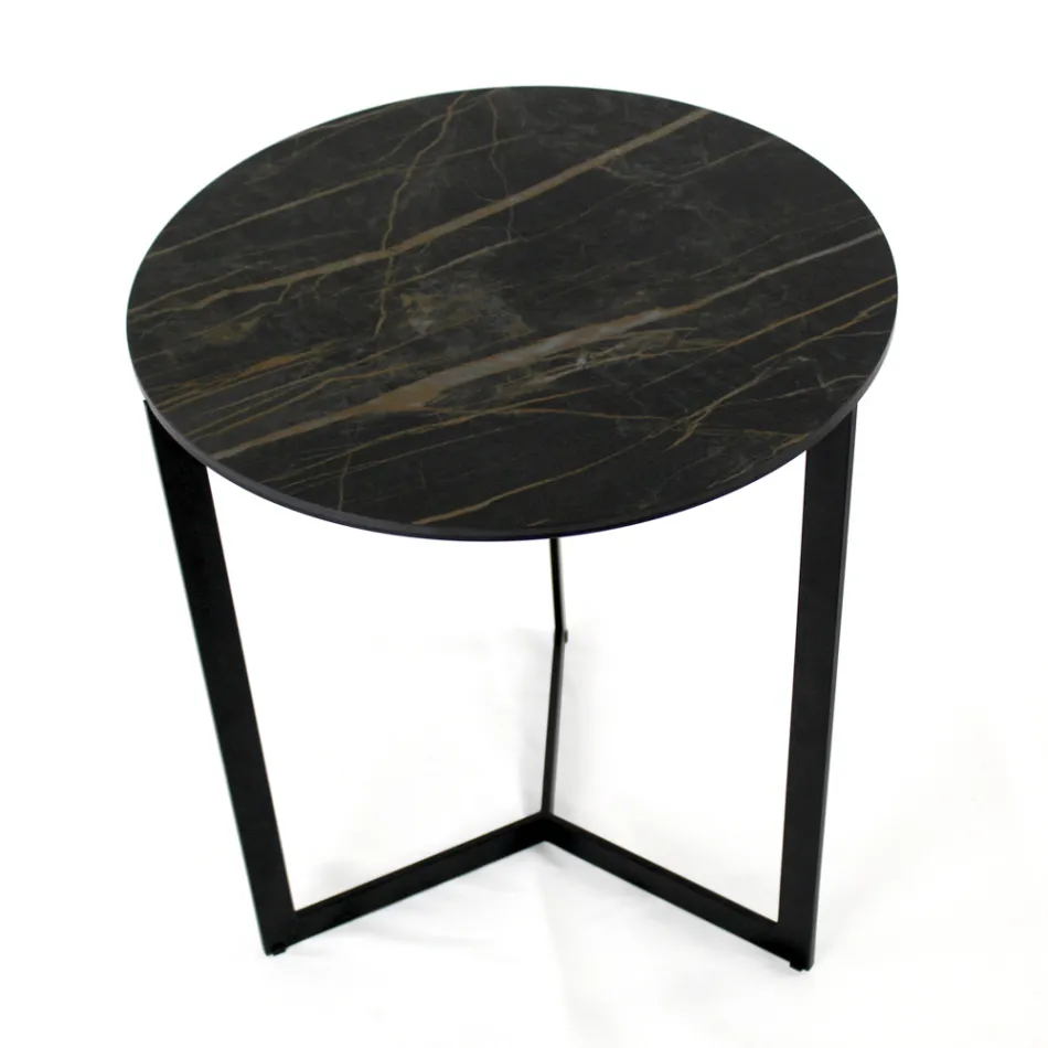 Masuta de cafea din gresie cu baza din otel Made in Italy - Aspira Viadurini