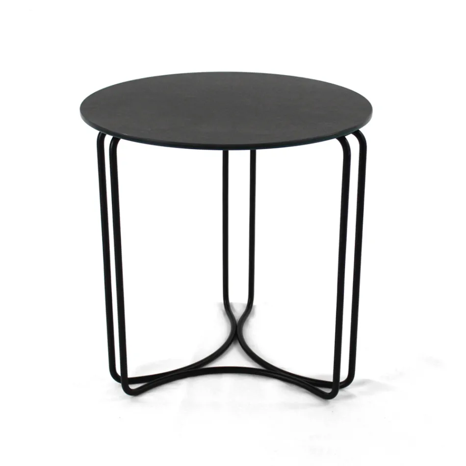 Masuta de cafea din gresie rotunda si baza cu 3 semilune Made in Italy - Arepa Viadurini