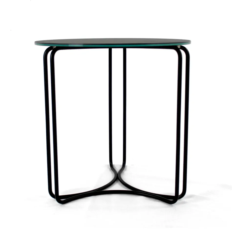 Masuta de cafea din gresie rotunda si baza cu 3 semilune Made in Italy - Arepa Viadurini