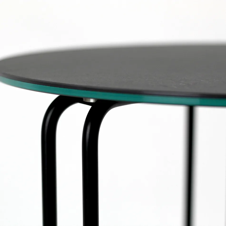 Masuta de cafea din gresie rotunda si baza cu 3 semilune Made in Italy - Arepa Viadurini